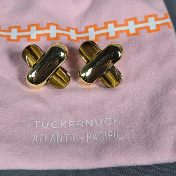 Tuckernuck Atlantic-Pacific Gold Tone X Cross Large Statement Stud Earrings - Picture 3 of 6
